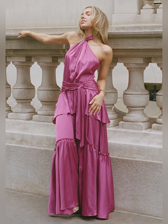 Few Moda Dresses & Skirts - Few Moda Sintra Magenta Satin Halter Maxi Dress – Size 2 NWT